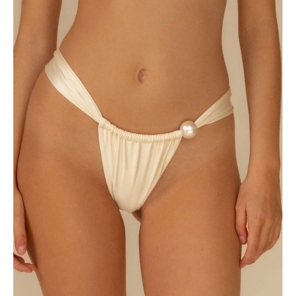 Montce Cream Silkie Sandra Pearl Bikini Bottom Small Luxury Swimwear